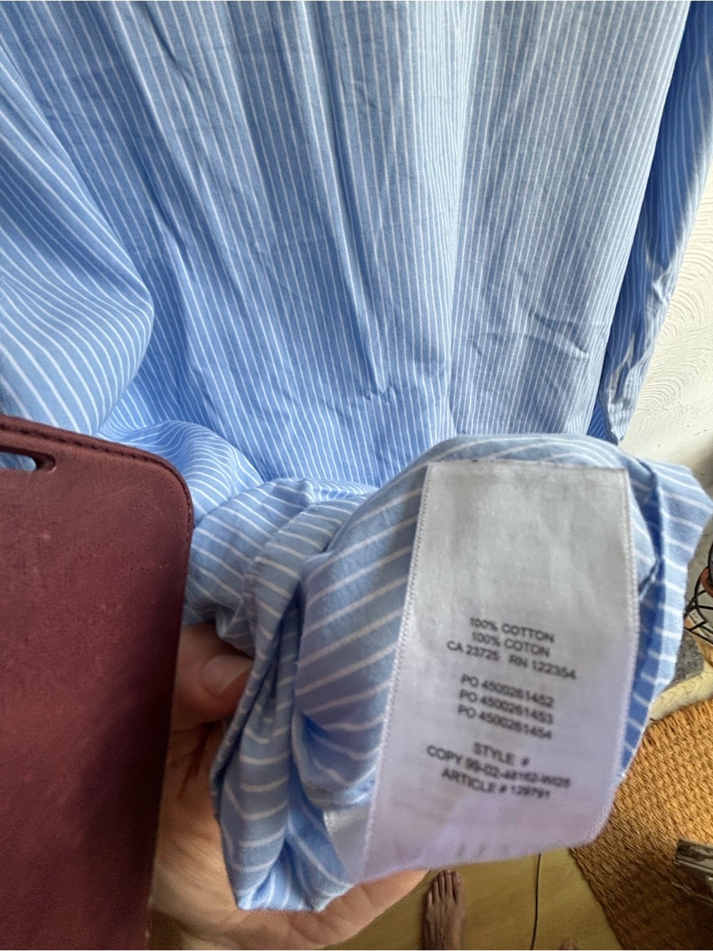 Aritzia Light Blue Pinstripe Cotton Pajama button up top, MEDUIM - Picture 14 of 15